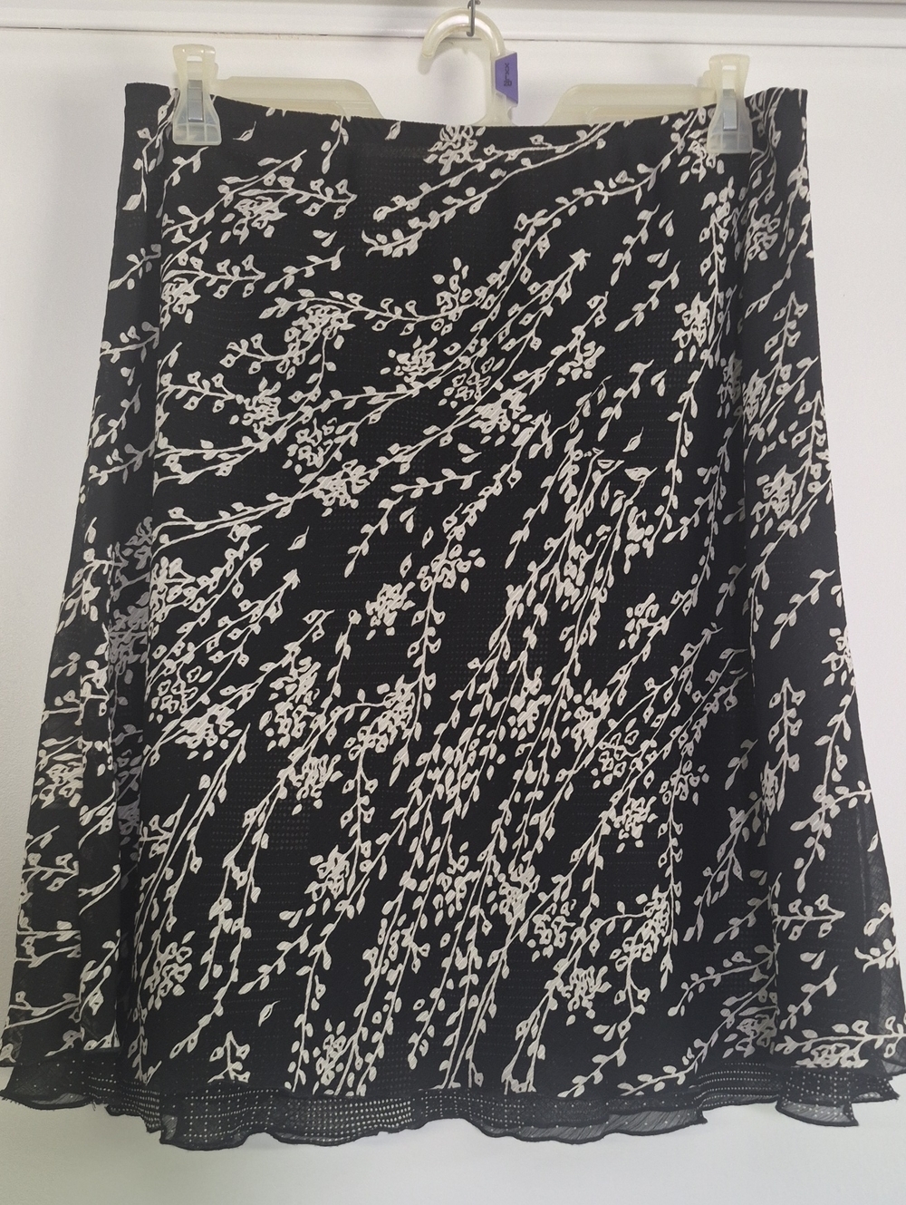 2 For 1 Black and White Floral Reversible A-Line Flowy Skirt